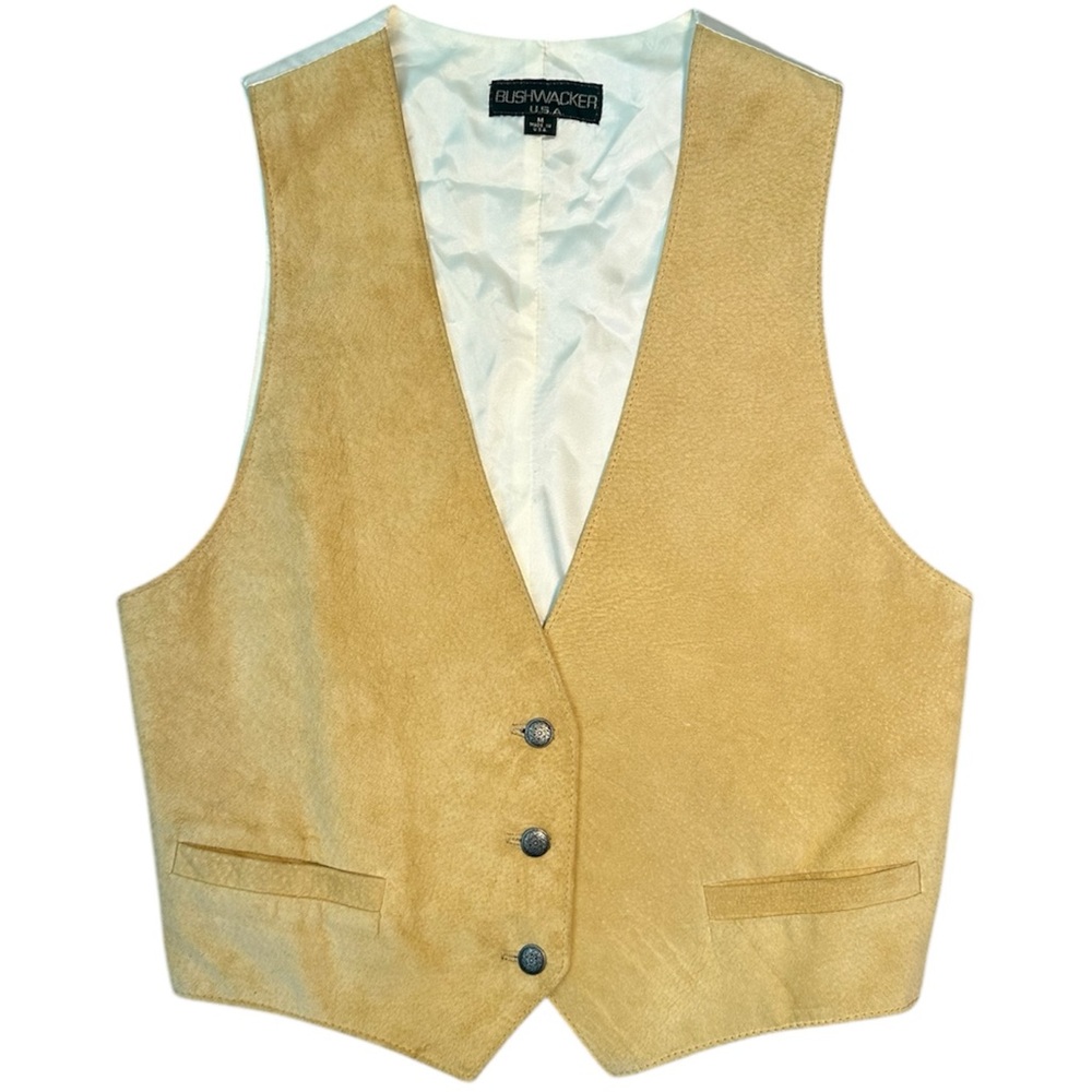 Bushwacker USA Men's Tan Suede Vest Sleeveless Western Leather Size Medium